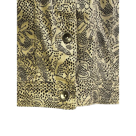 Christopher & Banks Khaki & Black Print Denim Jean Jacket Metal Rivet Buttons-M - Picture 4 of 16